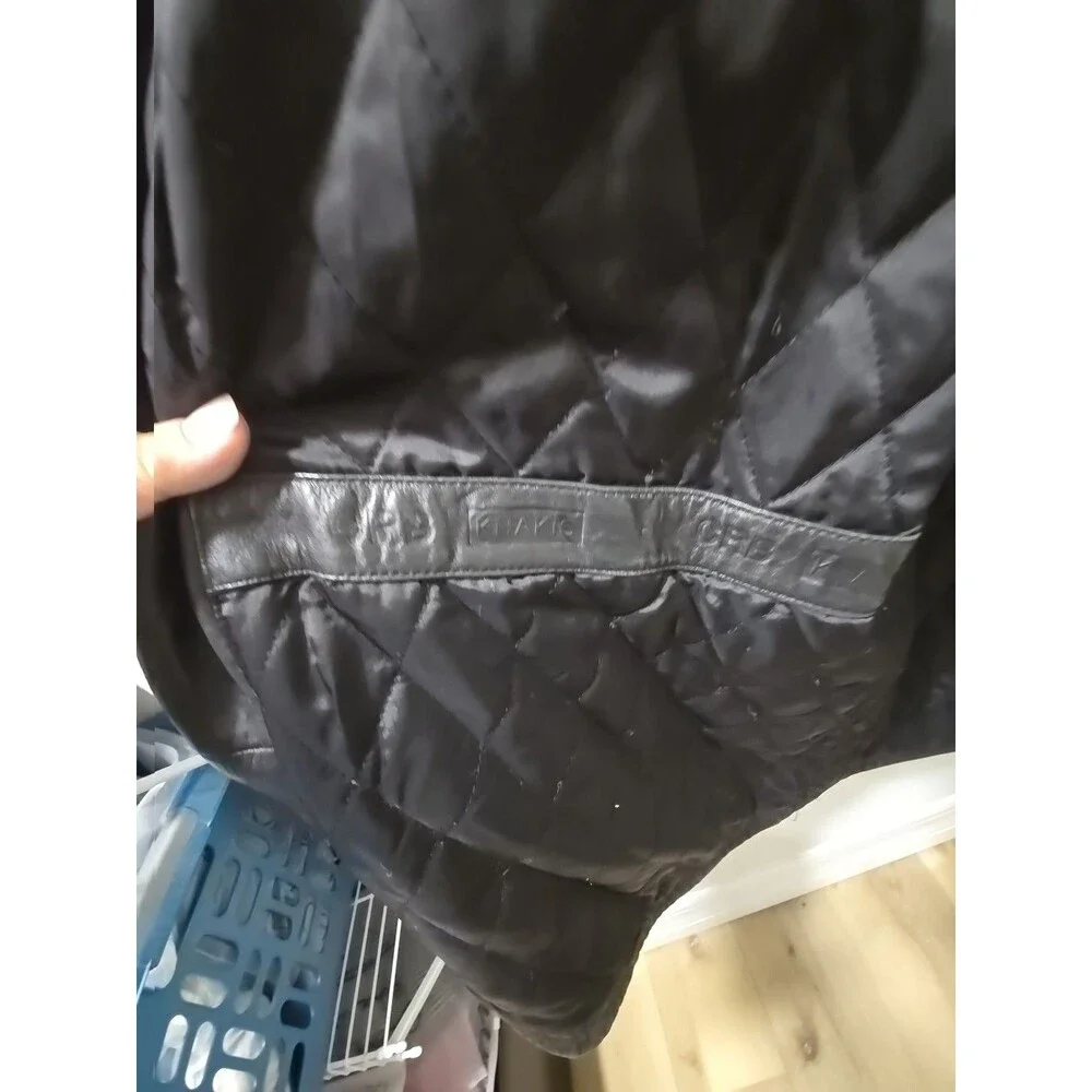 Black Leather Car Coat Jacket Mens 2XL Retro Grunge Punk Retro Thrashed Beatnik